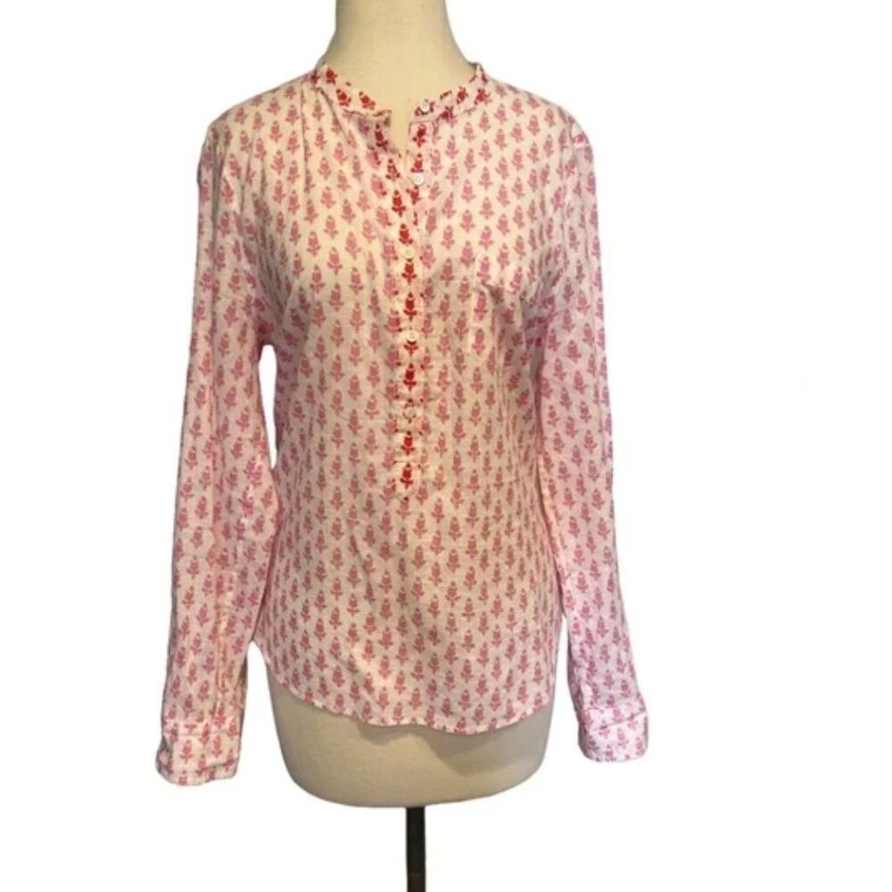 J Crew thistle pink popover block print top size 8